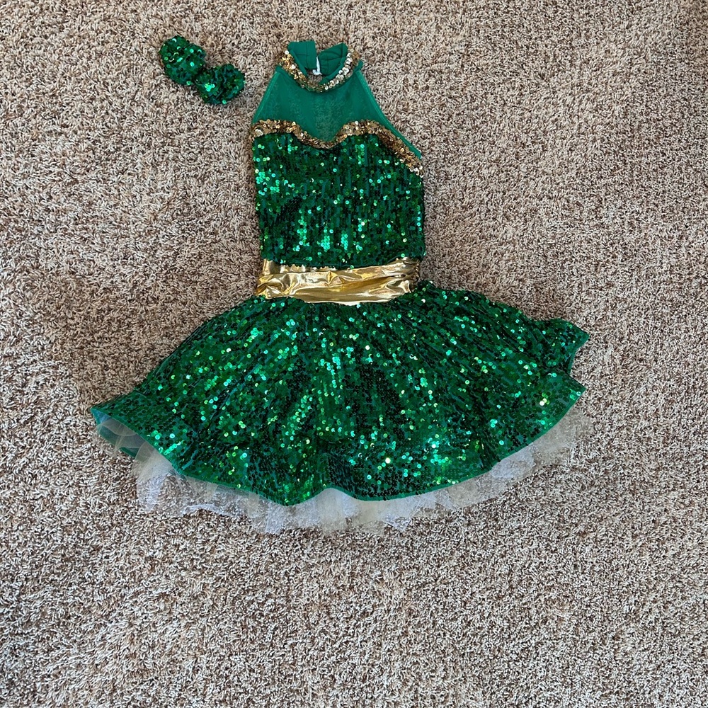 Small adult, green sequin, tutu, dance costume